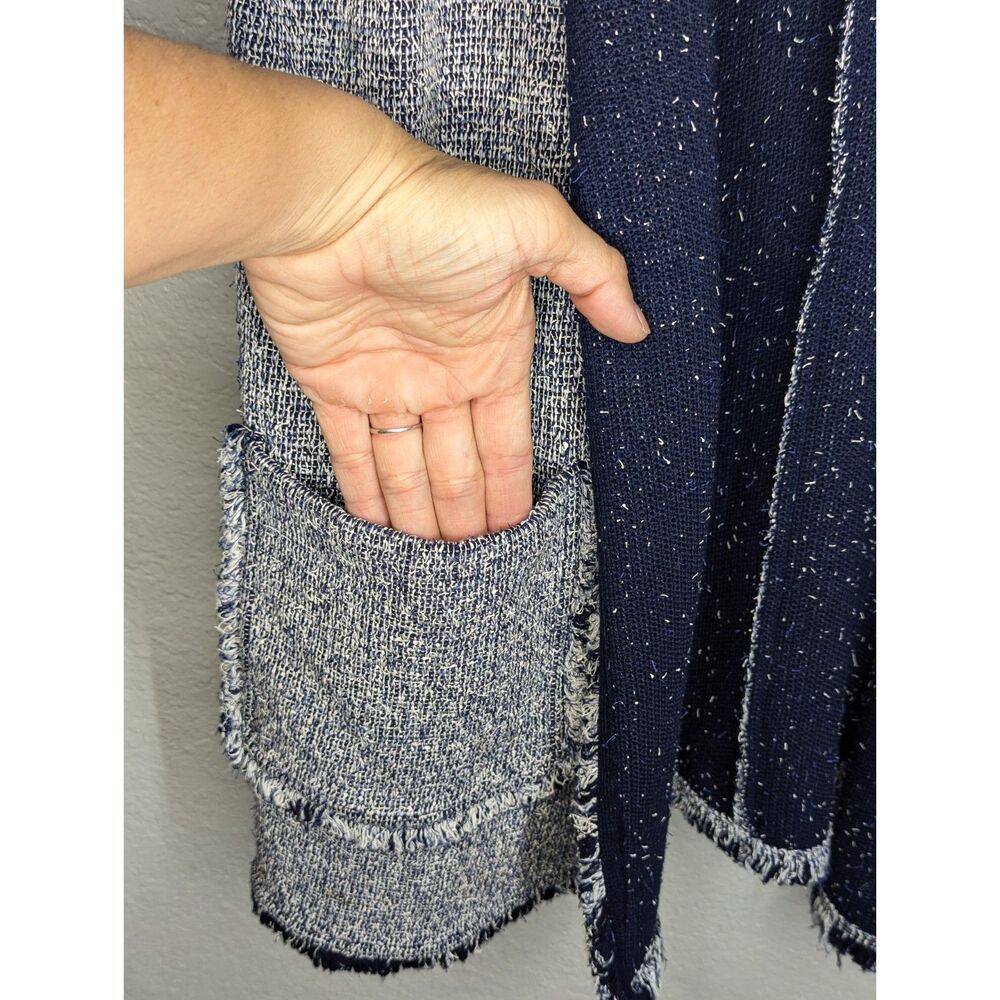 St. John Open Front Cardigan Jacket Approx Sz Small Navy White Tweed Wool READ - Picture 7 of 8